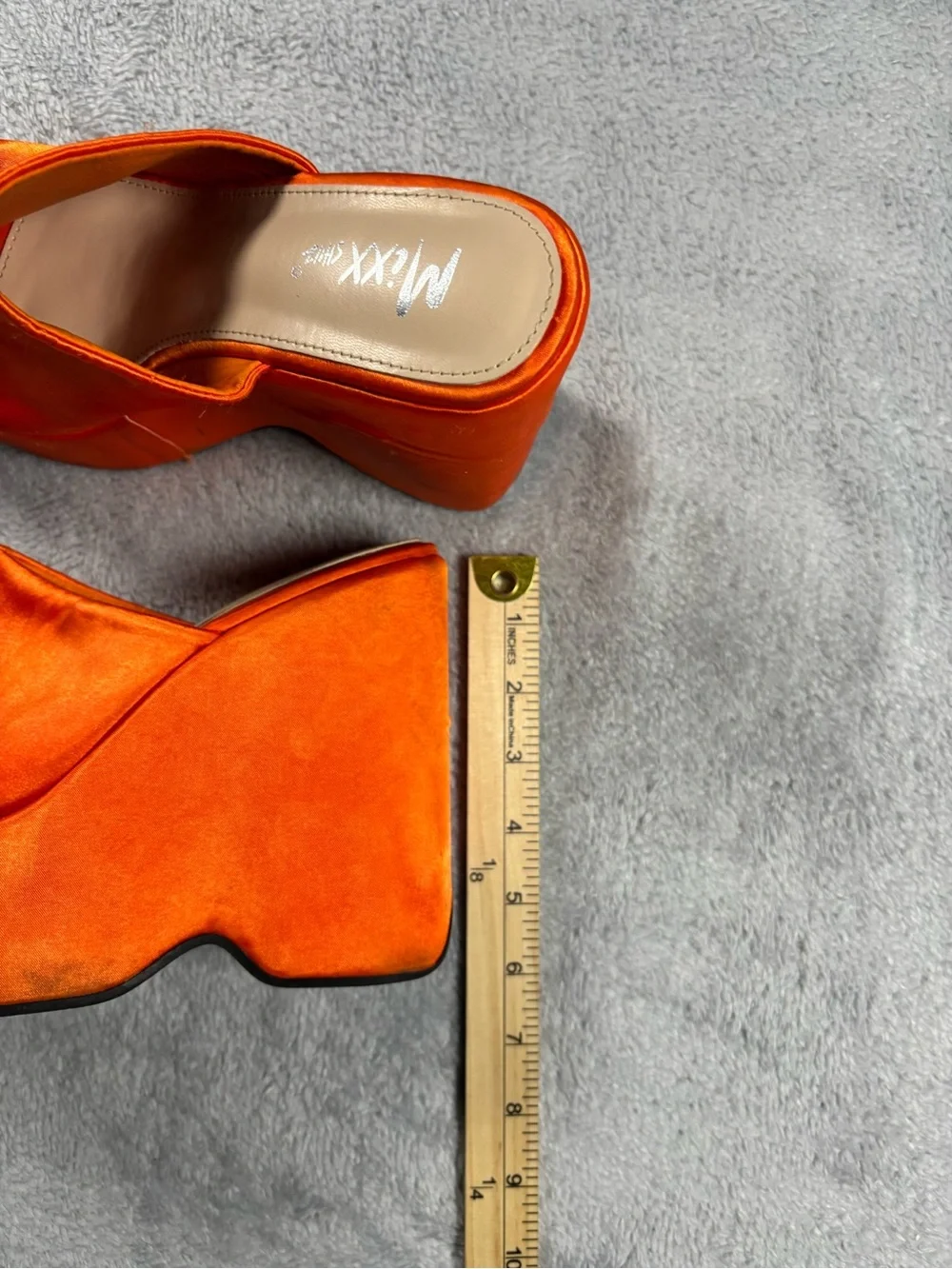 Y2K style platform wedges orange silky suede